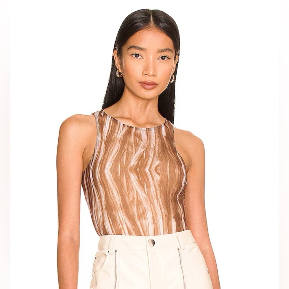 superdown Brown Marble-Print High-Neck bodysuit